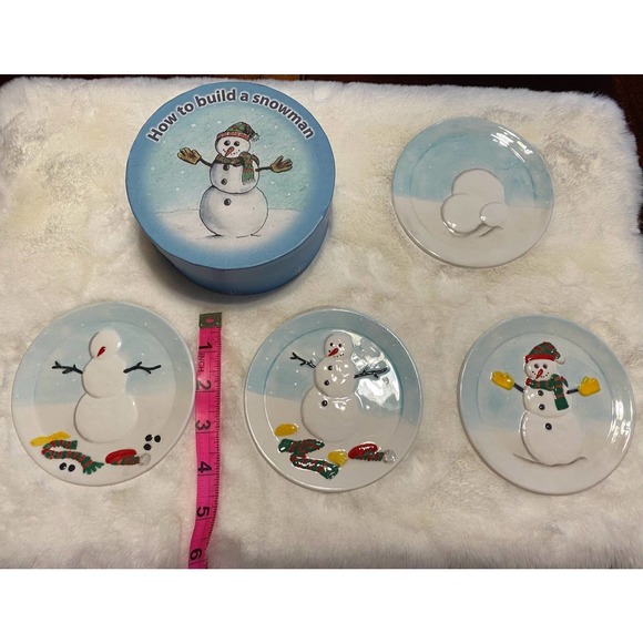 SNOWMAN/SNOWWOMAN CHRISTMAS WINTER BREAD/ DESSERT Plates/ Dishes Set/5. - Picture 3 of 5